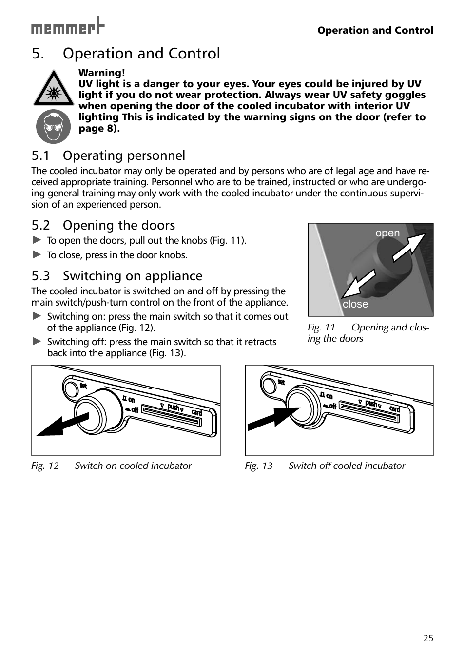 Operation and control, 1 operating personnel, 2 opening the doors | 3 switching on appliance | Memmert ICH 256 Climate Chambers (Generation 2003) User Manual | Page 25 / 72
