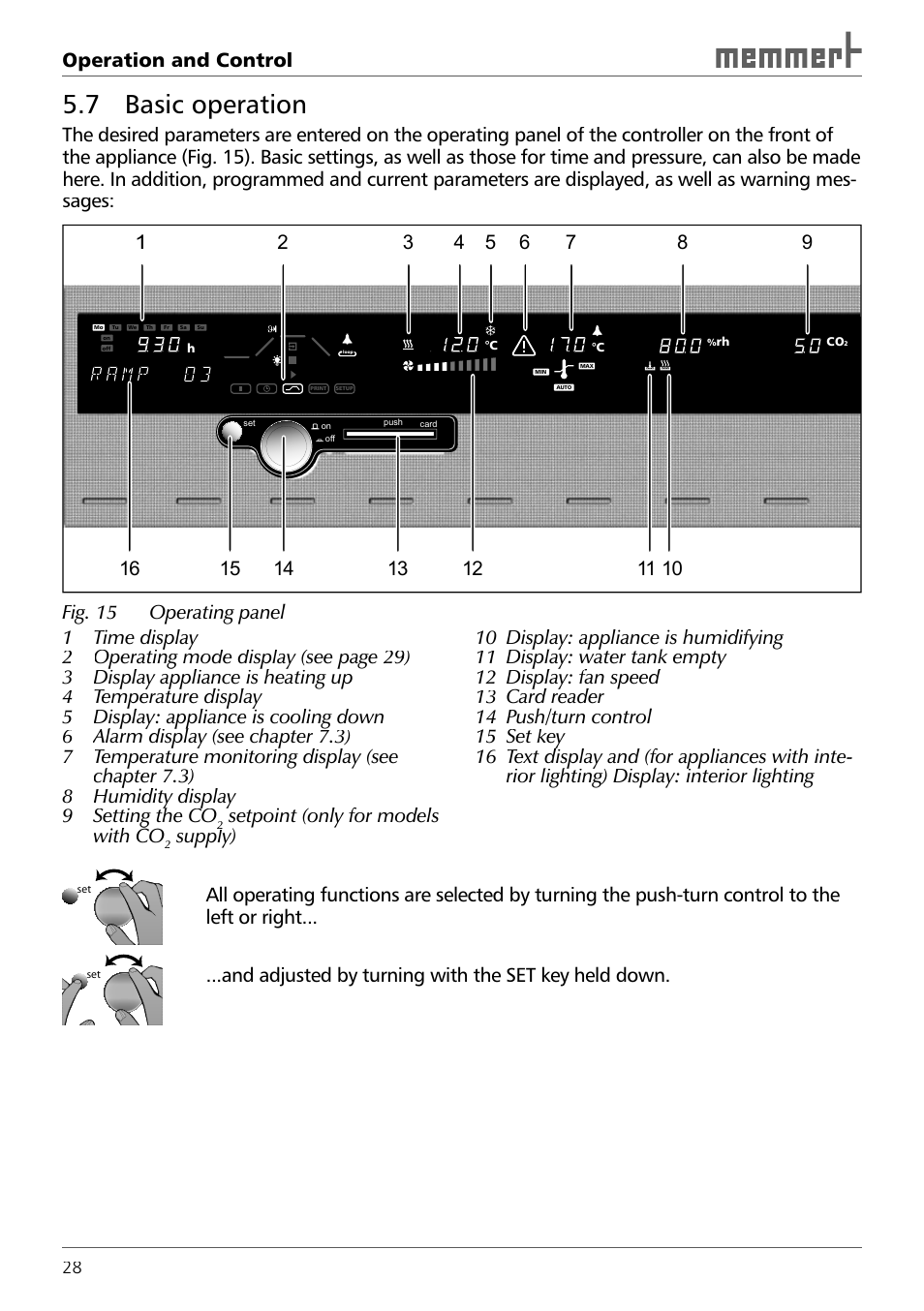 7 basic operation, Operation and control, Supply) setting the co setting the co | Setpoint (only for models | Memmert ICH 256 Climate Chambers (Generation 2003) User Manual | Page 28 / 72