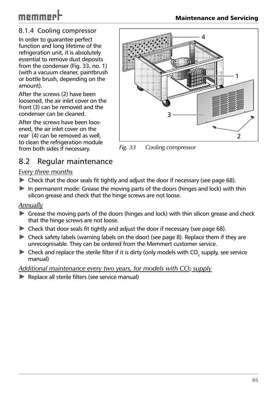 2 regular maintenance | Memmert ICH 256 Climate Chambers (Generation 2003) User Manual | Page 65 / 72