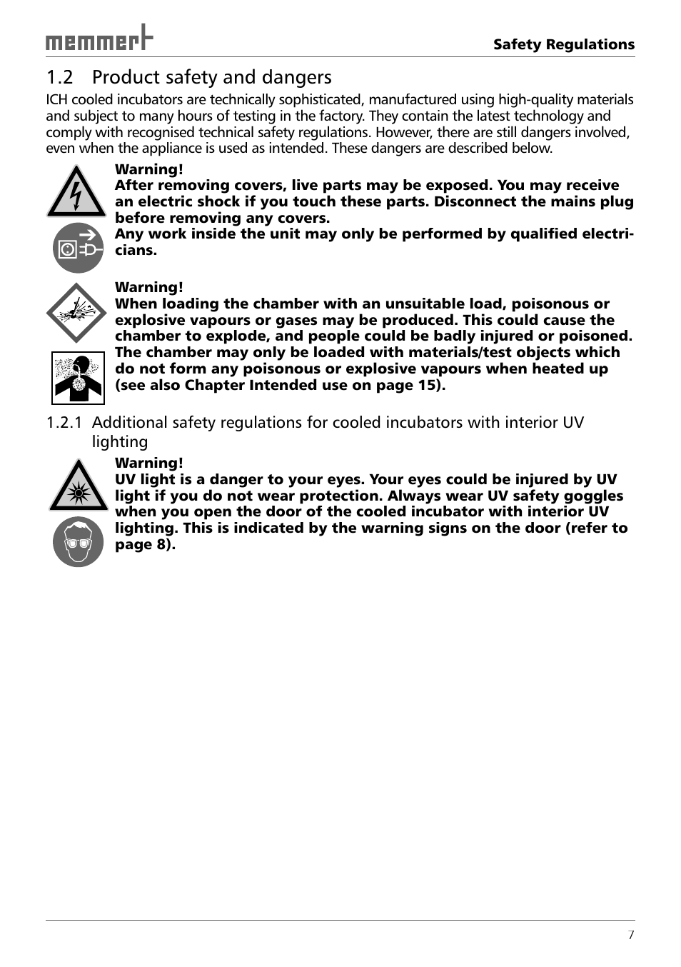 2 product safety and dangers | Memmert ICH 256 Climate Chambers (Generation 2003) User Manual | Page 7 / 72