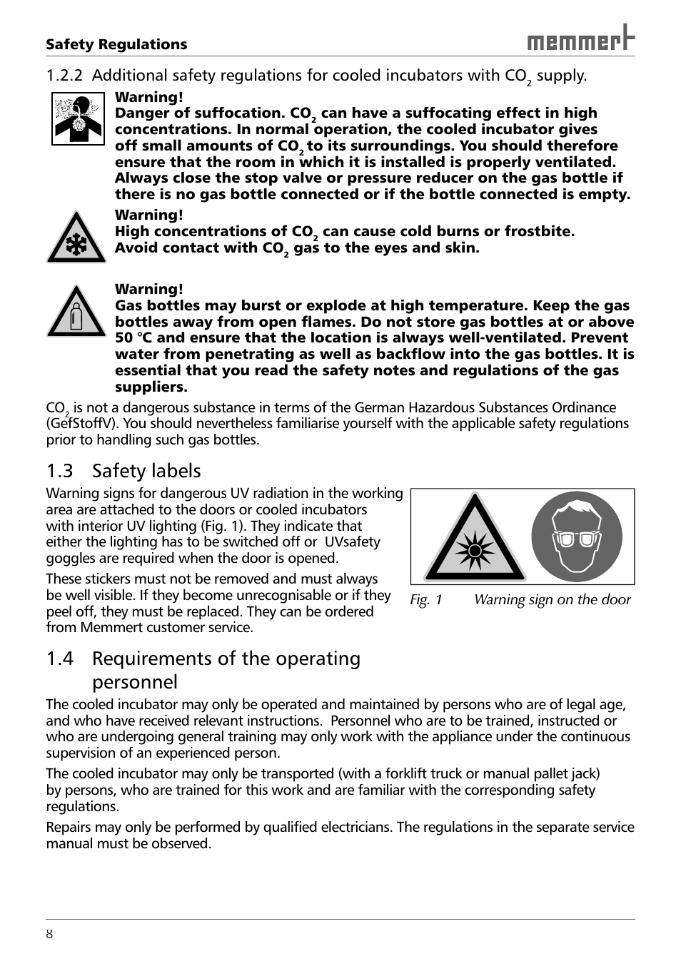 3 safety labels, 4 requirements of the operating personnel | Memmert ICH 256 Climate Chambers (Generation 2003) User Manual | Page 8 / 72