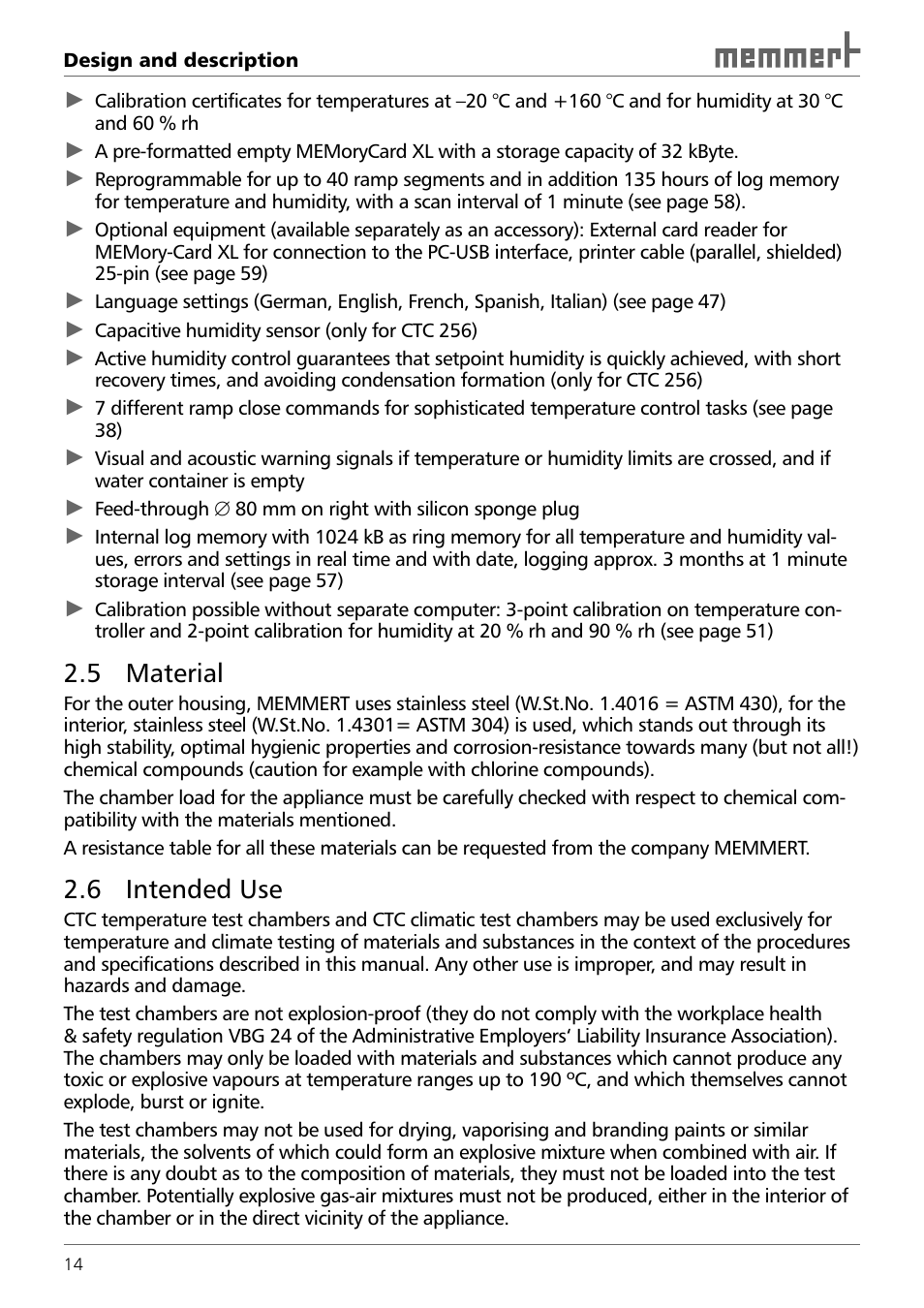 5 material, 6 intended use | Memmert TTC 256 Temperature test chamber (Generation 2003) User Manual | Page 14 / 68