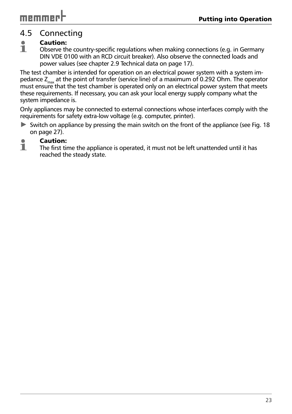 5 connecting | Memmert TTC 256 Temperature test chamber (Generation 2003) User Manual | Page 23 / 68