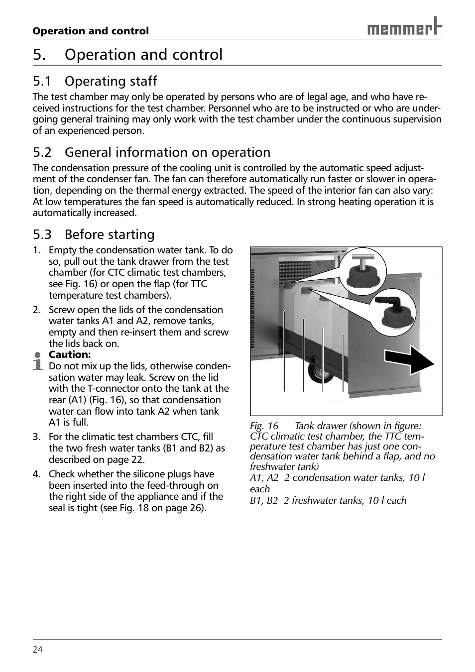 Operation and control, 1 operating staff, 2 general information on operation | 3 before starting | Memmert TTC 256 Temperature test chamber (Generation 2003) User Manual | Page 24 / 68