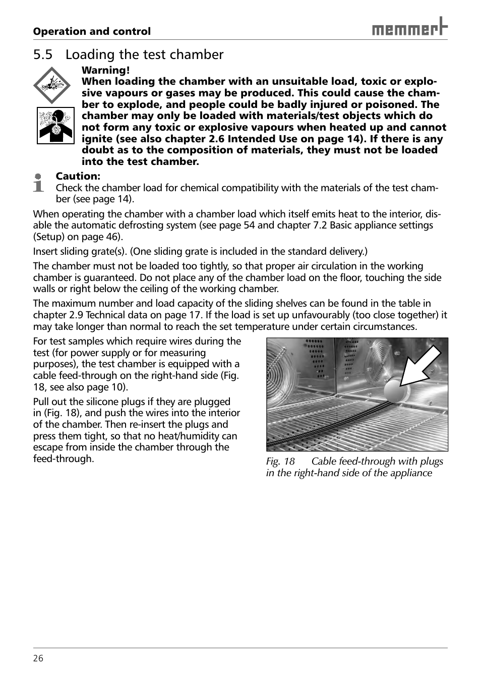 5 loading the test chamber | Memmert TTC 256 Temperature test chamber (Generation 2003) User Manual | Page 26 / 68