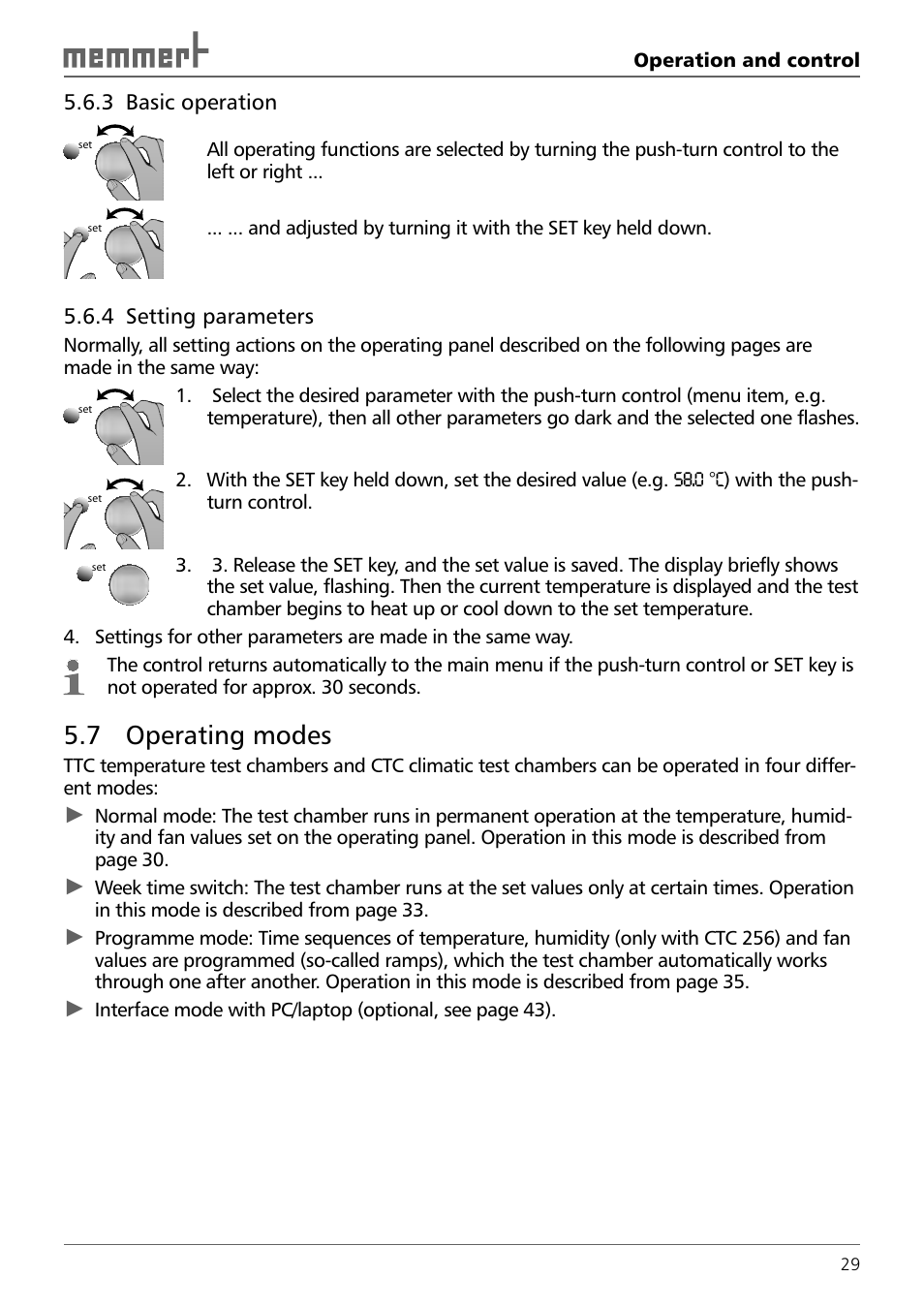 7 operating modes | Memmert TTC 256 Temperature test chamber (Generation 2003) User Manual | Page 29 / 68