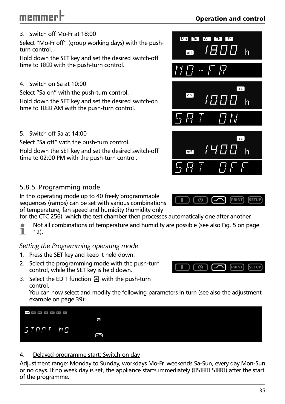 5 programming mode, Setting the programming operating mode | Memmert TTC 256 Temperature test chamber (Generation 2003) User Manual | Page 35 / 68