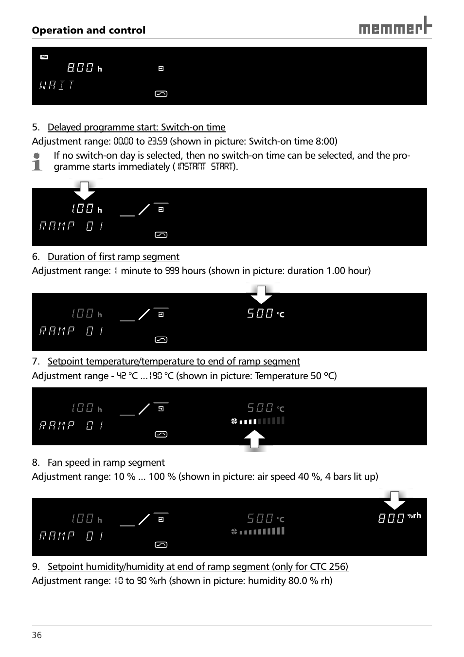 Operation and control, Rh h | Memmert TTC 256 Temperature test chamber (Generation 2003) User Manual | Page 36 / 68