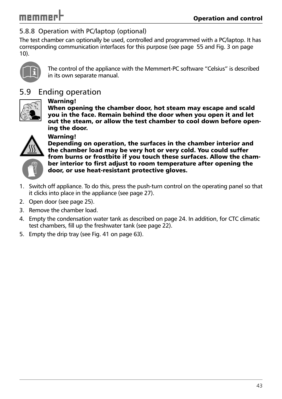 9 ending operation | Memmert TTC 256 Temperature test chamber (Generation 2003) User Manual | Page 43 / 68
