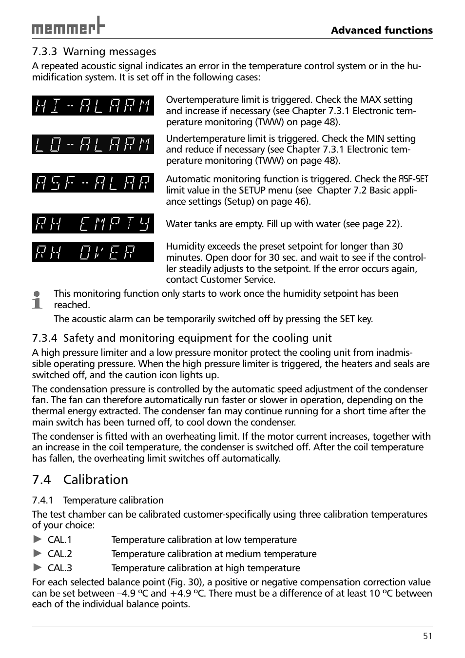 4 calibration | Memmert TTC 256 Temperature test chamber (Generation 2003) User Manual | Page 51 / 68