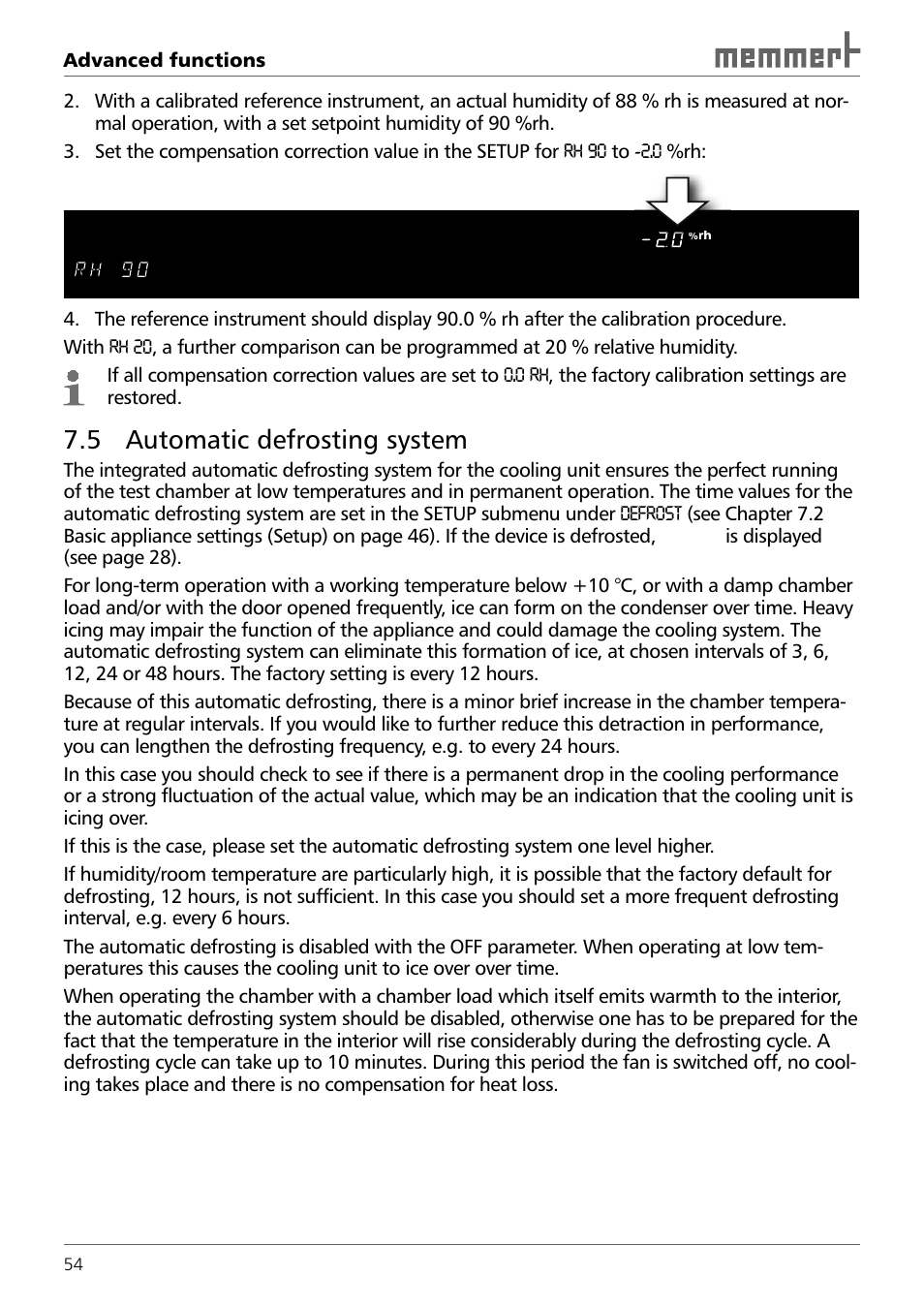 5 automatic defrosting system, Defro | Memmert TTC 256 Temperature test chamber (Generation 2003) User Manual | Page 54 / 68