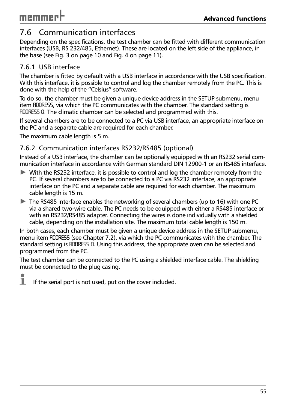 6 communication interfaces | Memmert TTC 256 Temperature test chamber (Generation 2003) User Manual | Page 55 / 68