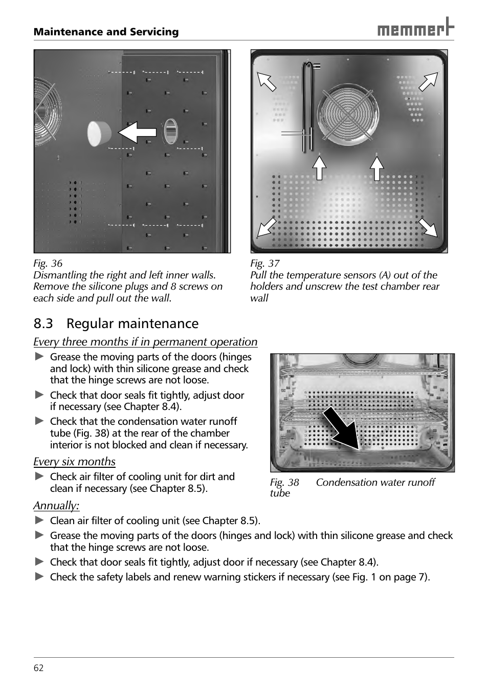 3 regular maintenance | Memmert TTC 256 Temperature test chamber (Generation 2003) User Manual | Page 62 / 68