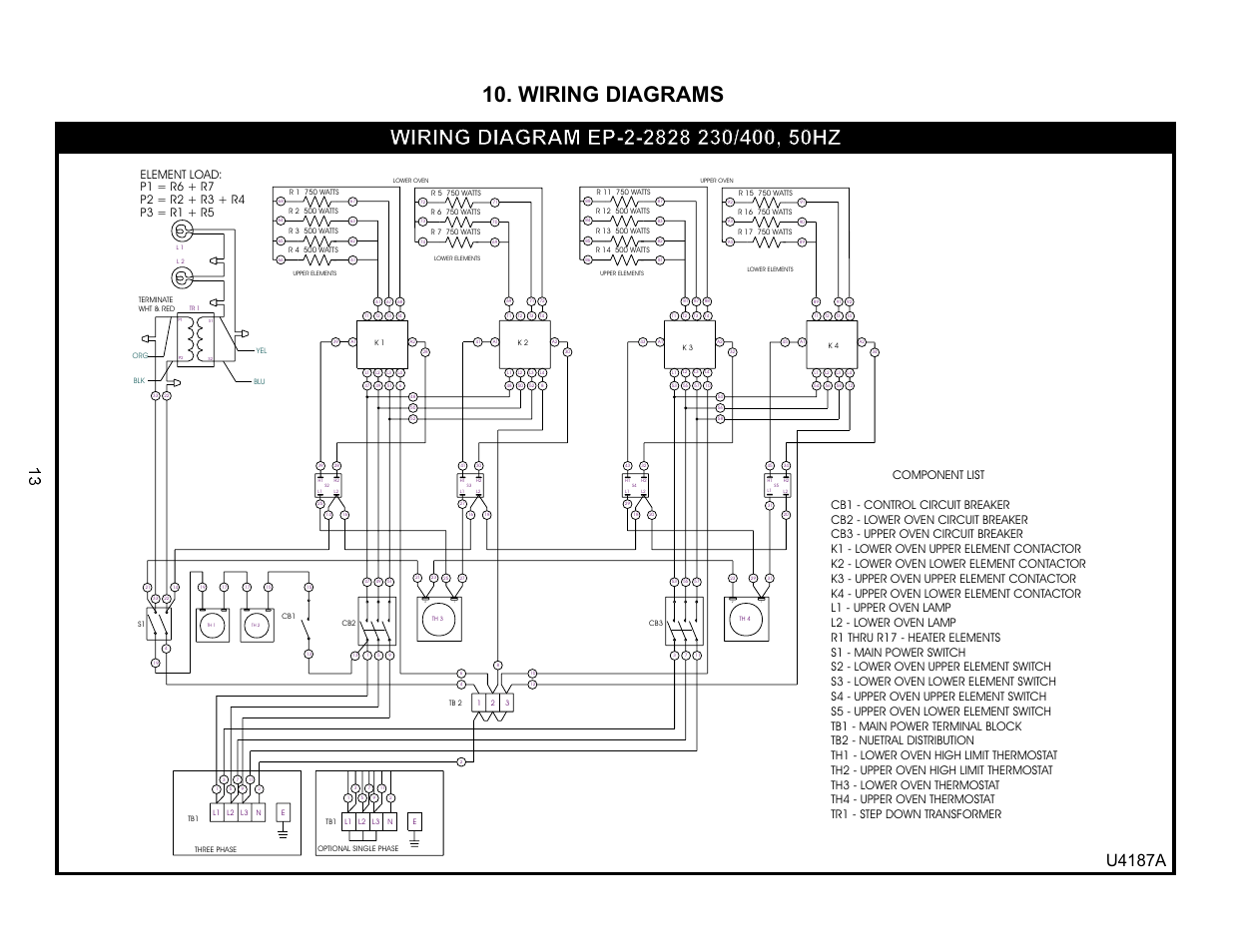 Wiring diagrams, U4187a | Bakers Pride EP-2-2828 User Manual | Page 13 / 16