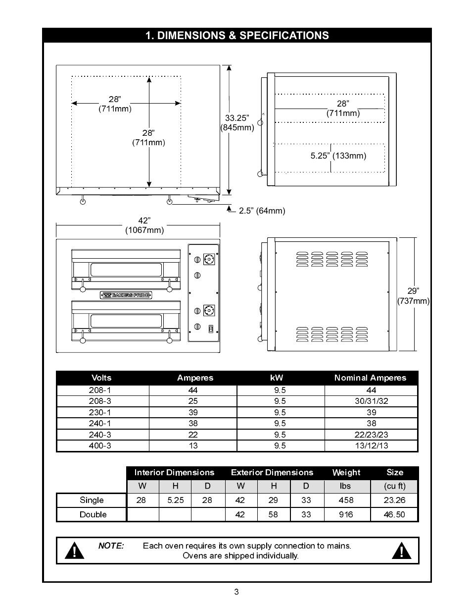 Dimensions & specifications | Bakers Pride EP-2-2828 User Manual | Page 3 / 16