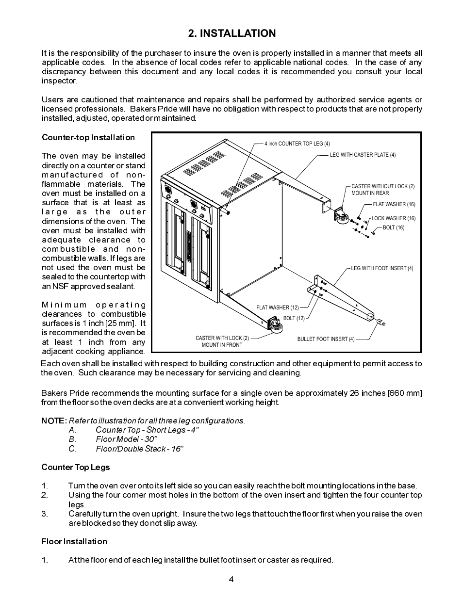 Installation | Bakers Pride EP-2-2828 User Manual | Page 4 / 16