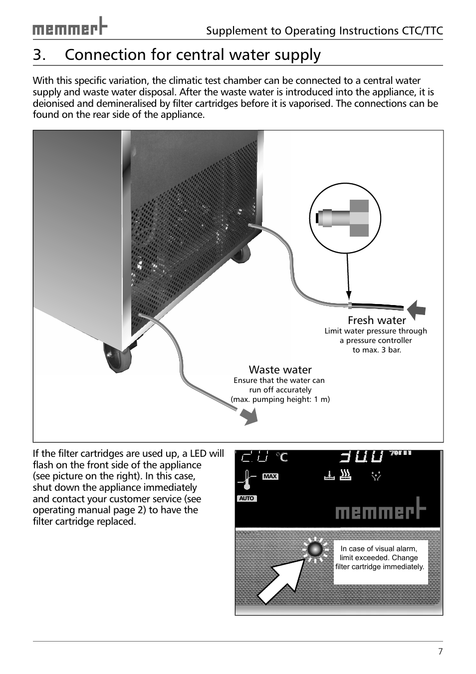 Connection for central water supply | Memmert TTC Temperature test chamber additional accessories (Generation 2003) User Manual | Page 7 / 8