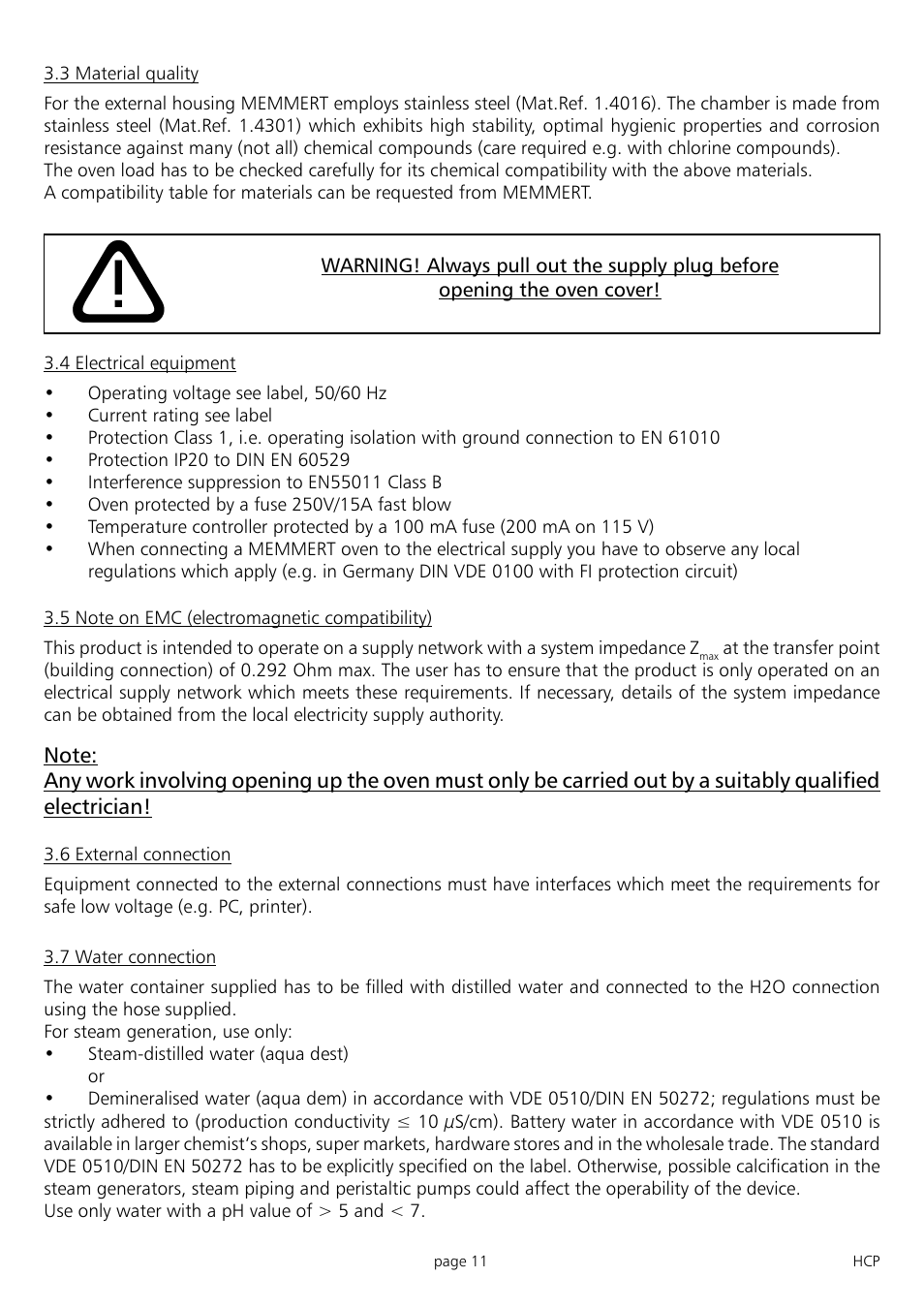 Memmert HCP 246 Humidity Chambers (Generation 2003) User Manual | Page 11 / 48