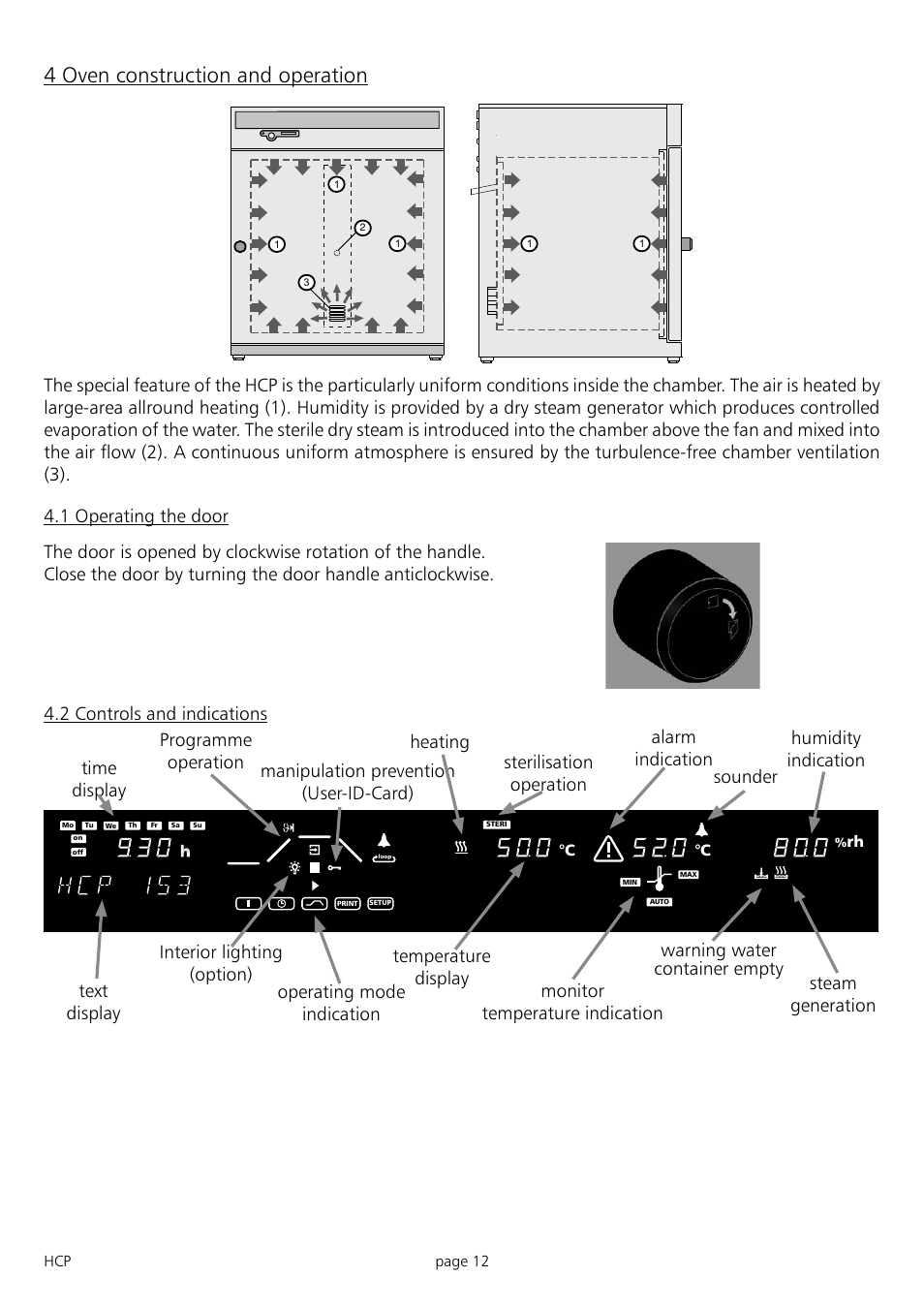 4 oven construction and operation | Memmert HCP 246 Humidity Chambers (Generation 2003) User Manual | Page 12 / 48