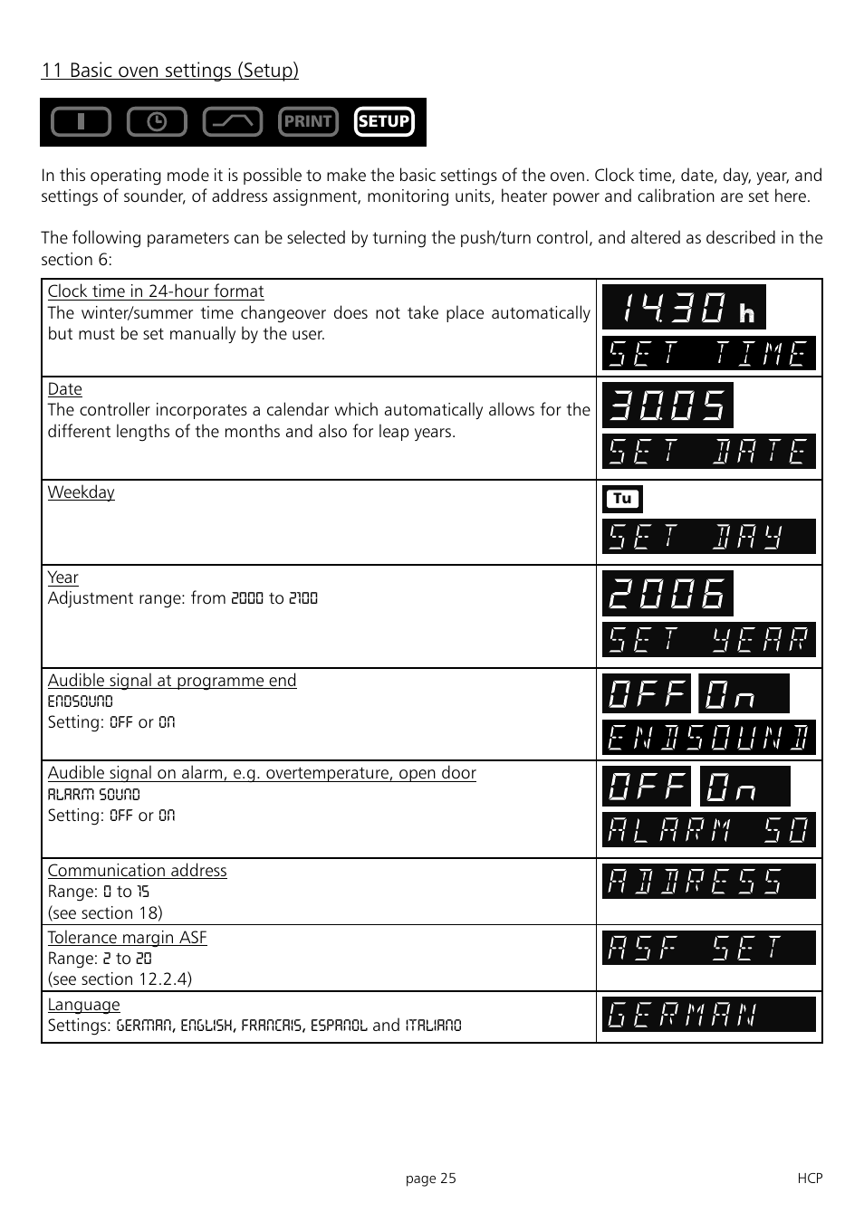 11 basic oven settings (setup) | Memmert HCP 246 Humidity Chambers (Generation 2003) User Manual | Page 25 / 48