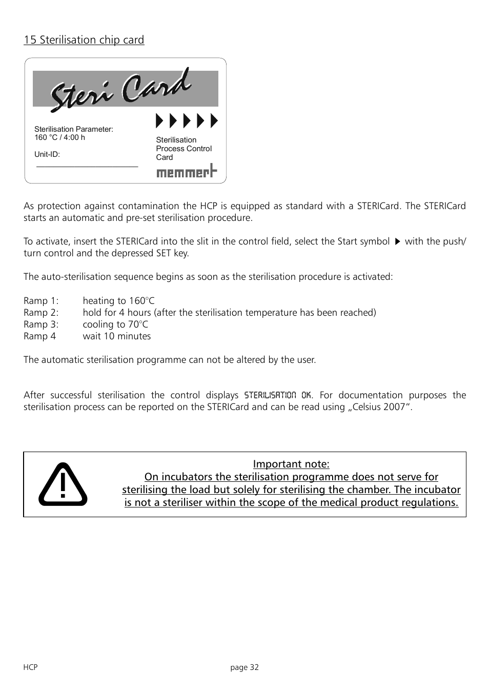 15 sterilisation chip card | Memmert HCP 246 Humidity Chambers (Generation 2003) User Manual | Page 32 / 48