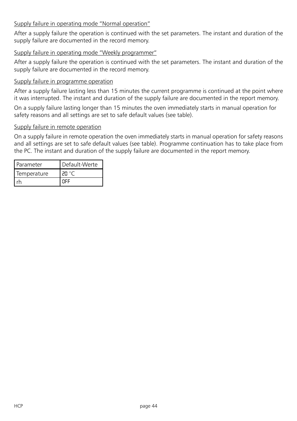 Memmert HCP 246 Humidity Chambers (Generation 2003) User Manual | Page 44 / 48