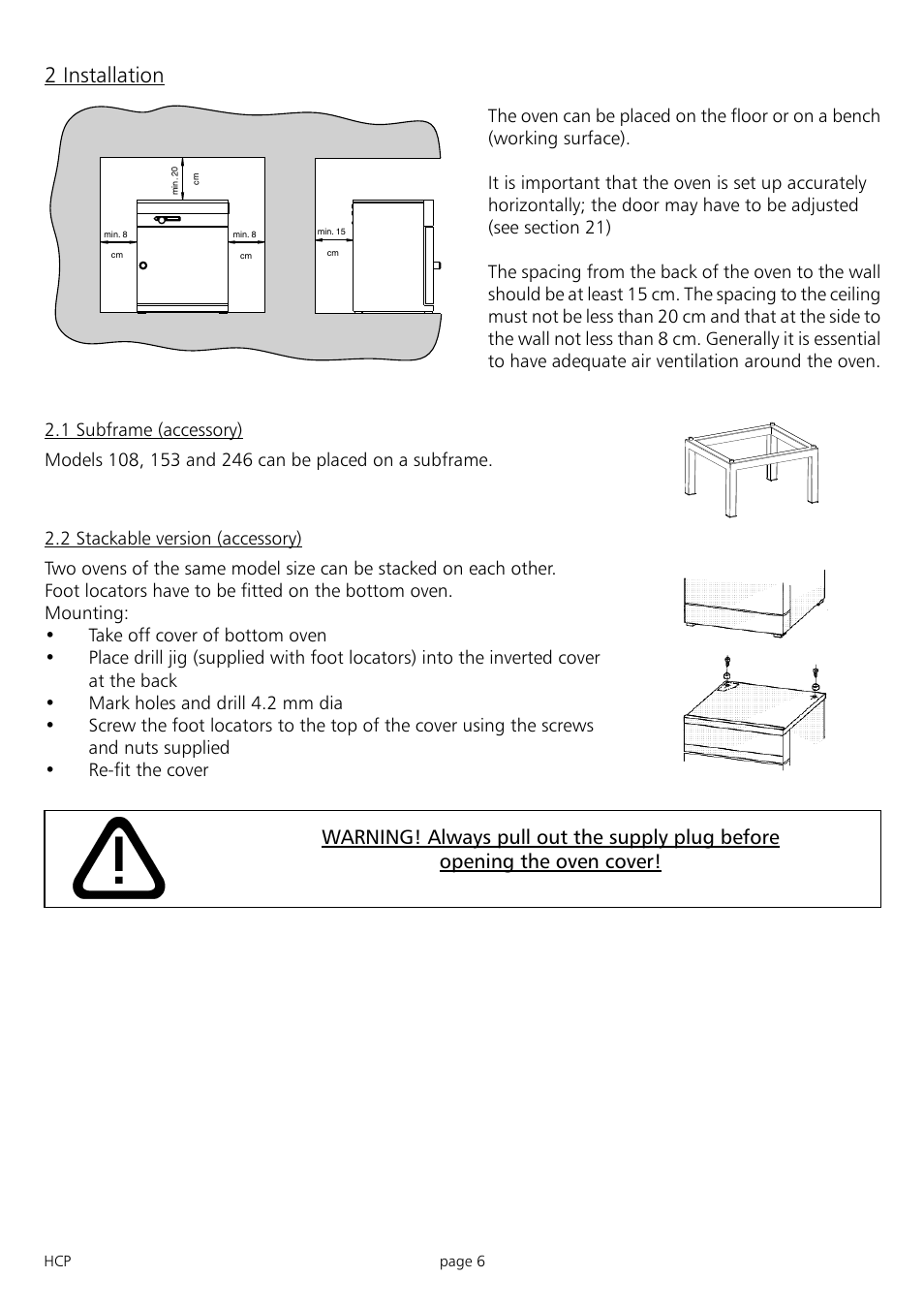 2 installation | Memmert HCP 246 Humidity Chambers (Generation 2003) User Manual | Page 6 / 48