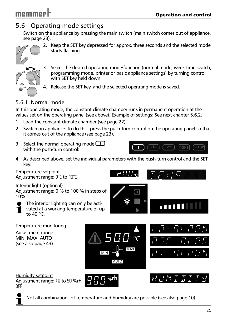 6 operating mode settings | Memmert HPP 108/749 Constant climate chamber (Generation 2003) User Manual | Page 25 / 60