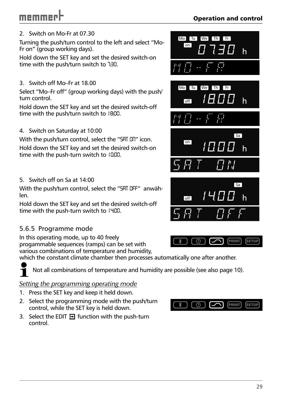 5 programme mode, Setting the programming operating mode | Memmert HPP 108/749 Constant climate chamber (Generation 2003) User Manual | Page 29 / 60