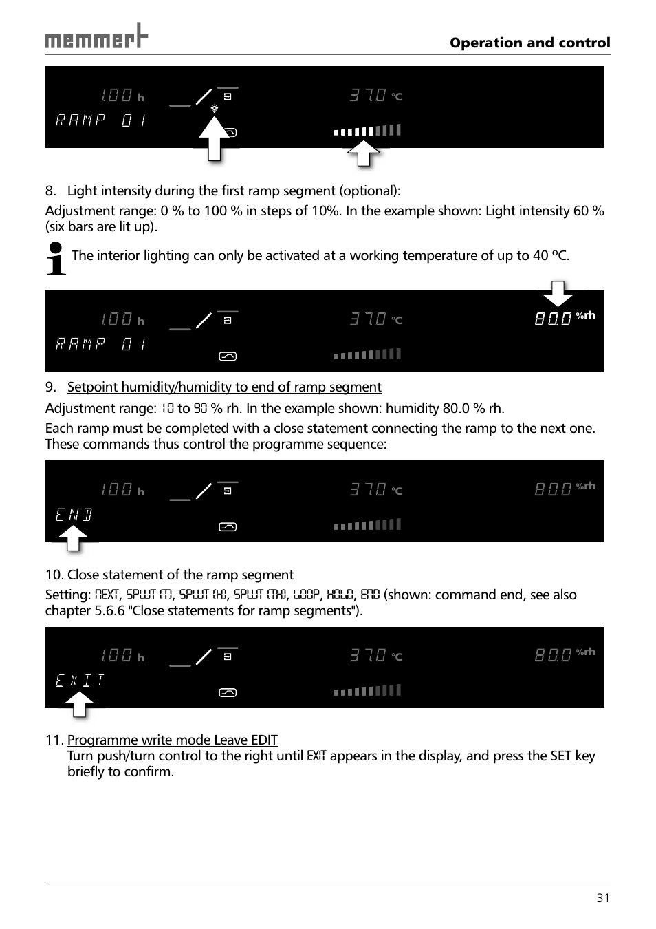 Operation and control, Rh h | Memmert HPP 108/749 Constant climate chamber (Generation 2003) User Manual | Page 31 / 60