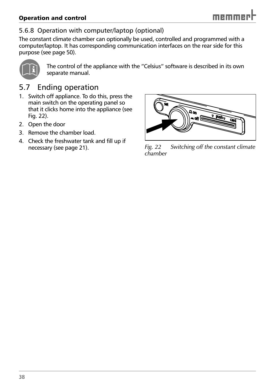 7 ending operation | Memmert HPP 108/749 Constant climate chamber (Generation 2003) User Manual | Page 38 / 60