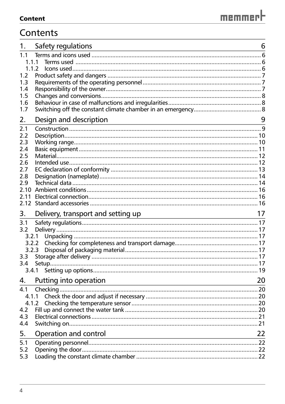 Memmert HPP 108/749 Constant climate chamber (Generation 2003) User Manual | Page 4 / 60
