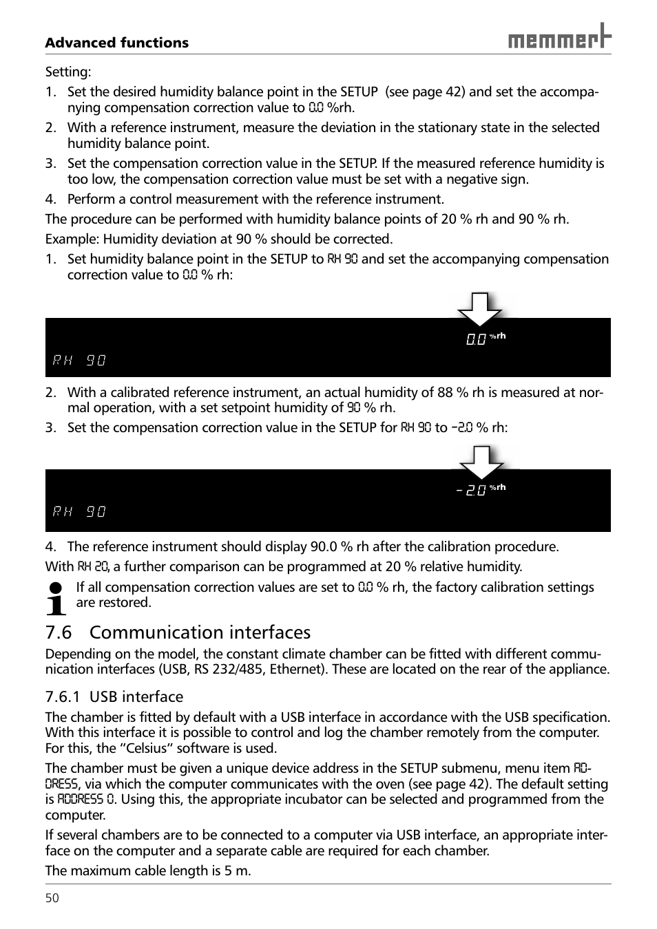 6 communication interfaces, 1 usb interface | Memmert HPP 108/749 Constant climate chamber (Generation 2003) User Manual | Page 50 / 60