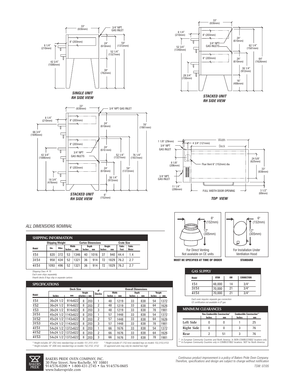 All dimensions nominal | Bakers Pride 4151 User Manual | Page 2 / 2