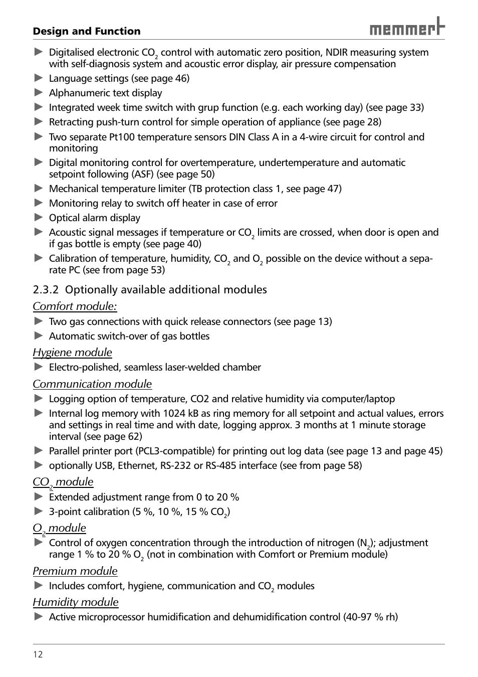 Memmert INCO 246/246 med CO2 Incubators (Generation 2003) User Manual | Page 12 / 68