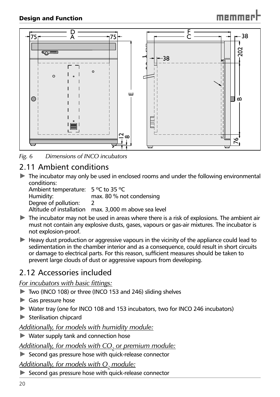 11 ambient conditions, 12 accessories included | Memmert INCO 246/246 med CO2 Incubators (Generation 2003) User Manual | Page 20 / 68