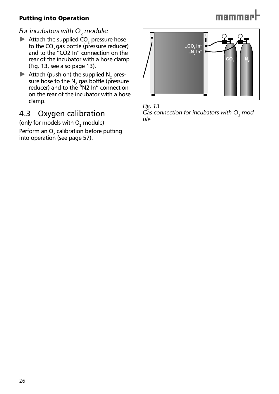 3 oxygen calibration, For incubators with o, Module | Memmert INCO 246/246 med CO2 Incubators (Generation 2003) User Manual | Page 26 / 68