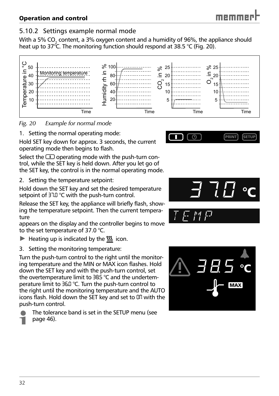 2 settings example normal mode | Memmert INCO 246/246 med CO2 Incubators (Generation 2003) User Manual | Page 32 / 68