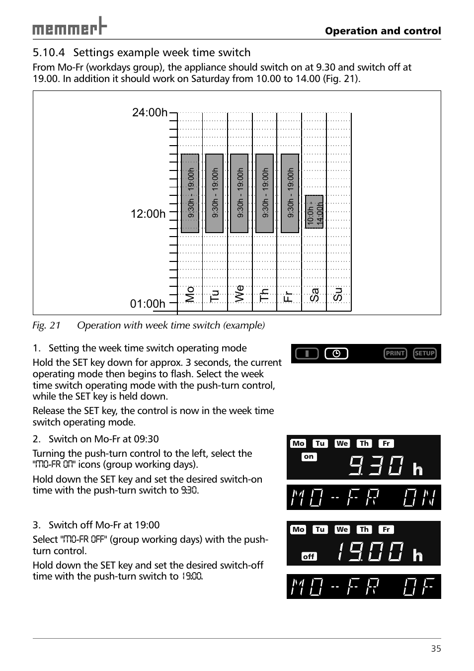 Mo sa fr th we tu su, 4 settings example week time switch | Memmert INCO 246/246 med CO2 Incubators (Generation 2003) User Manual | Page 35 / 68