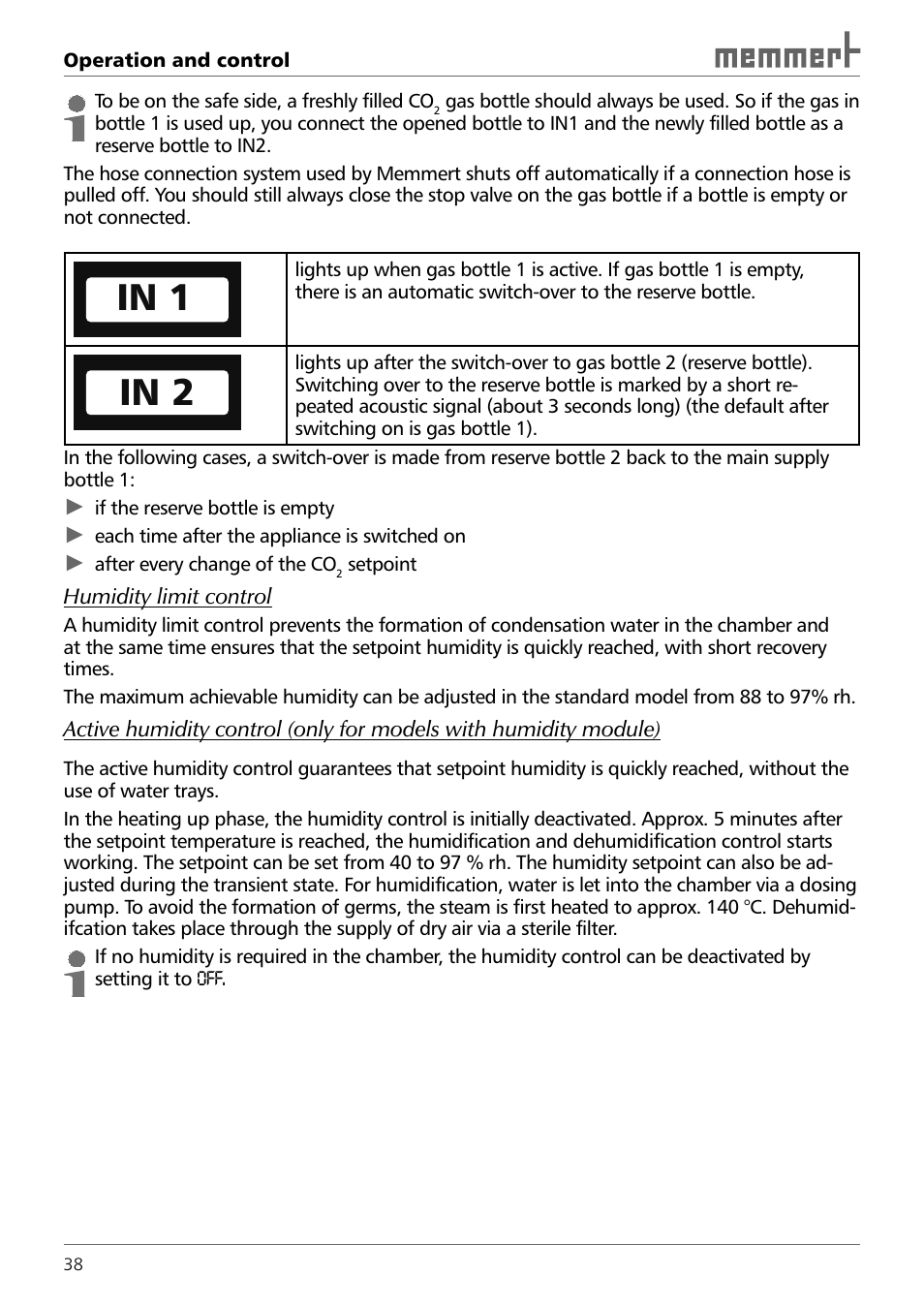 Memmert INCO 246/246 med CO2 Incubators (Generation 2003) User Manual | Page 38 / 68