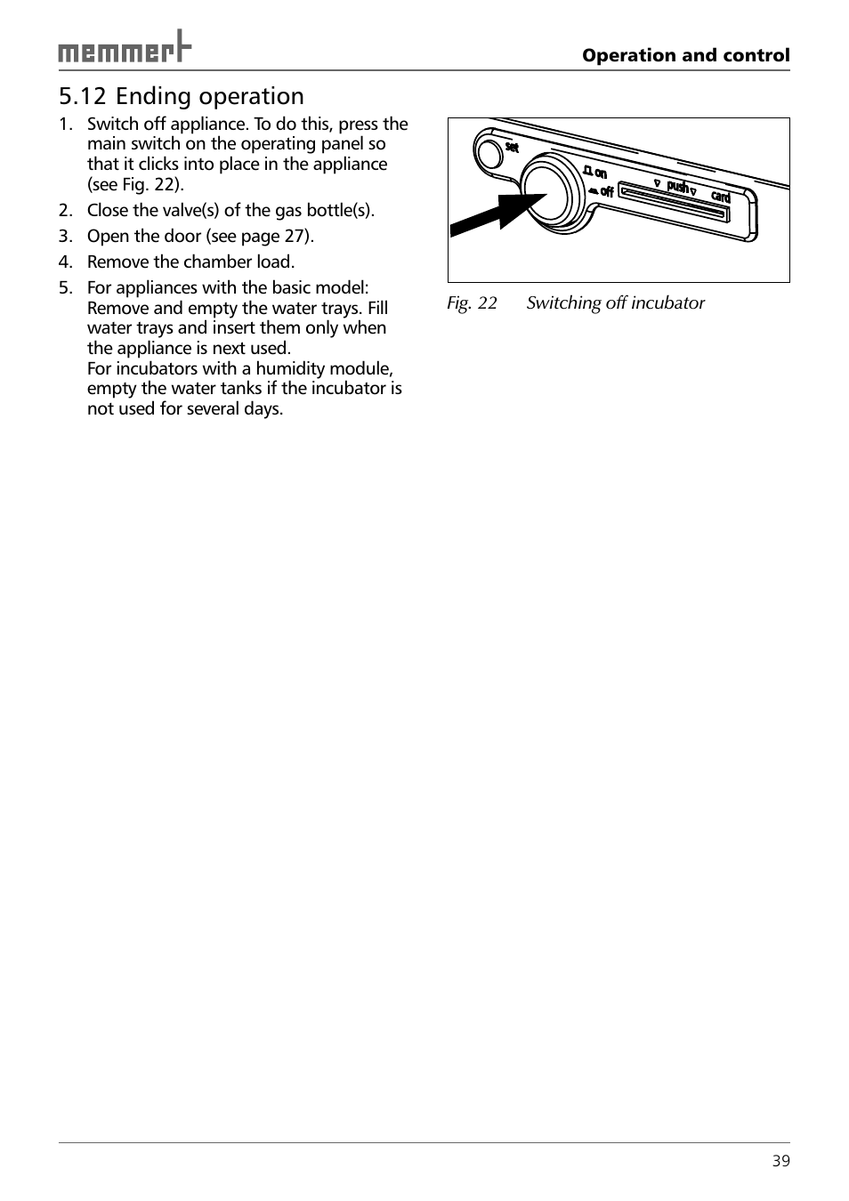 12 ending operation | Memmert INCO 246/246 med CO2 Incubators (Generation 2003) User Manual | Page 39 / 68