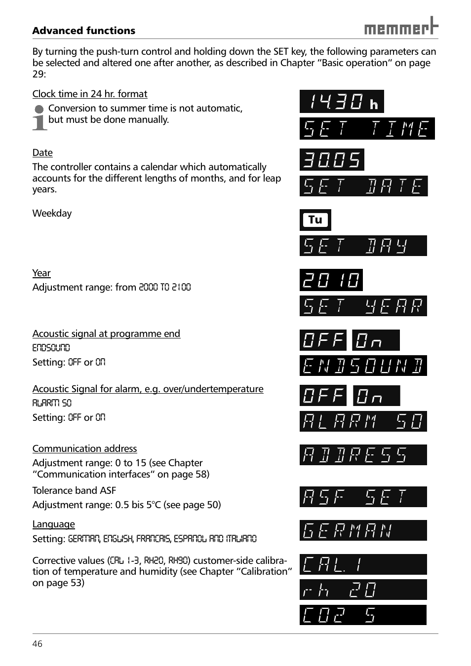 Memmert INCO 246/246 med CO2 Incubators (Generation 2003) User Manual | Page 46 / 68
