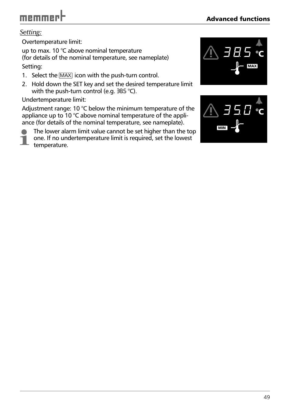 Setting | Memmert INCO 246/246 med CO2 Incubators (Generation 2003) User Manual | Page 49 / 68
