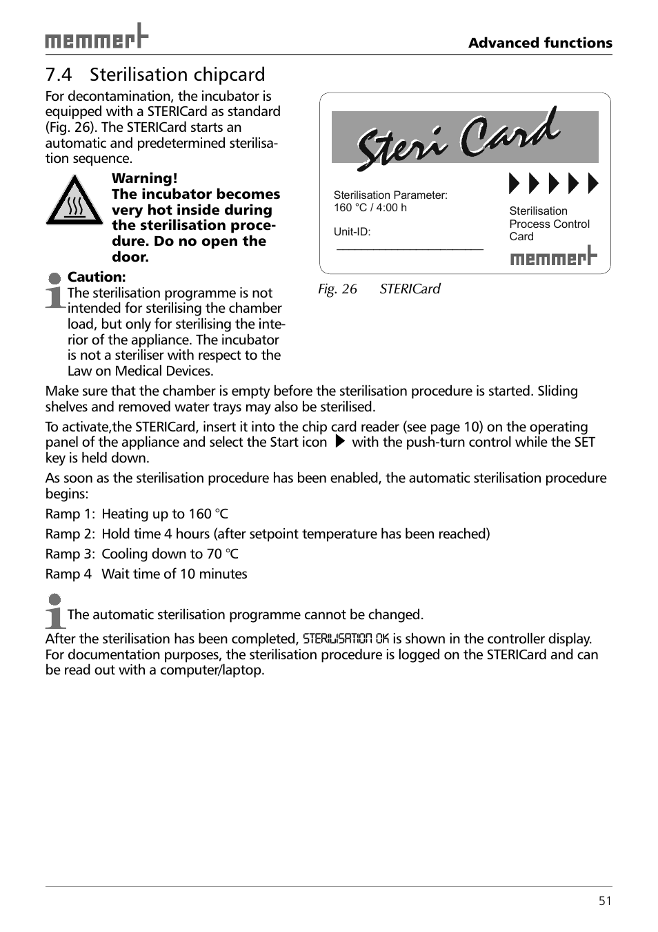 4 sterilisation chipcard | Memmert INCO 246/246 med CO2 Incubators (Generation 2003) User Manual | Page 51 / 68