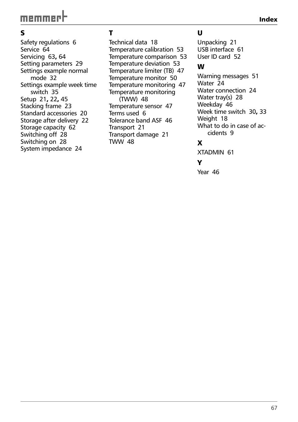 Memmert INCO 246/246 med CO2 Incubators (Generation 2003) User Manual | Page 67 / 68