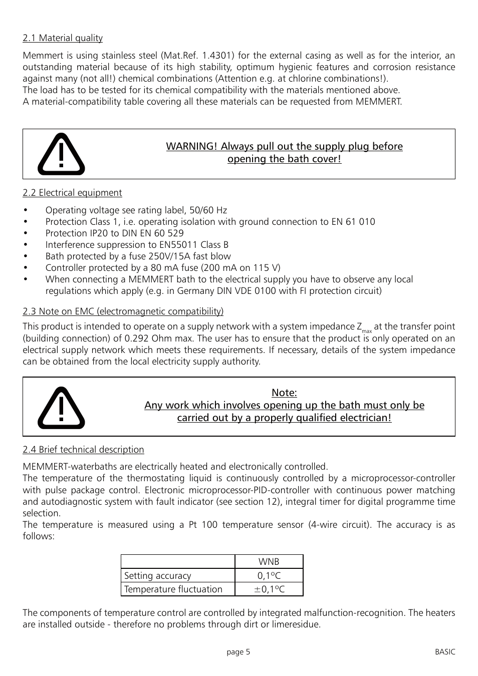 Memmert WNB 7 - 45 Waterbaths (Generation 2003) User Manual | Page 5 / 20