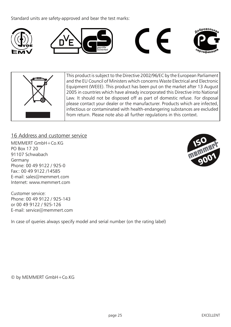 Memmert ONE 7 - 45 Oilbath (Generation 2003) User Manual | Page 25 / 28