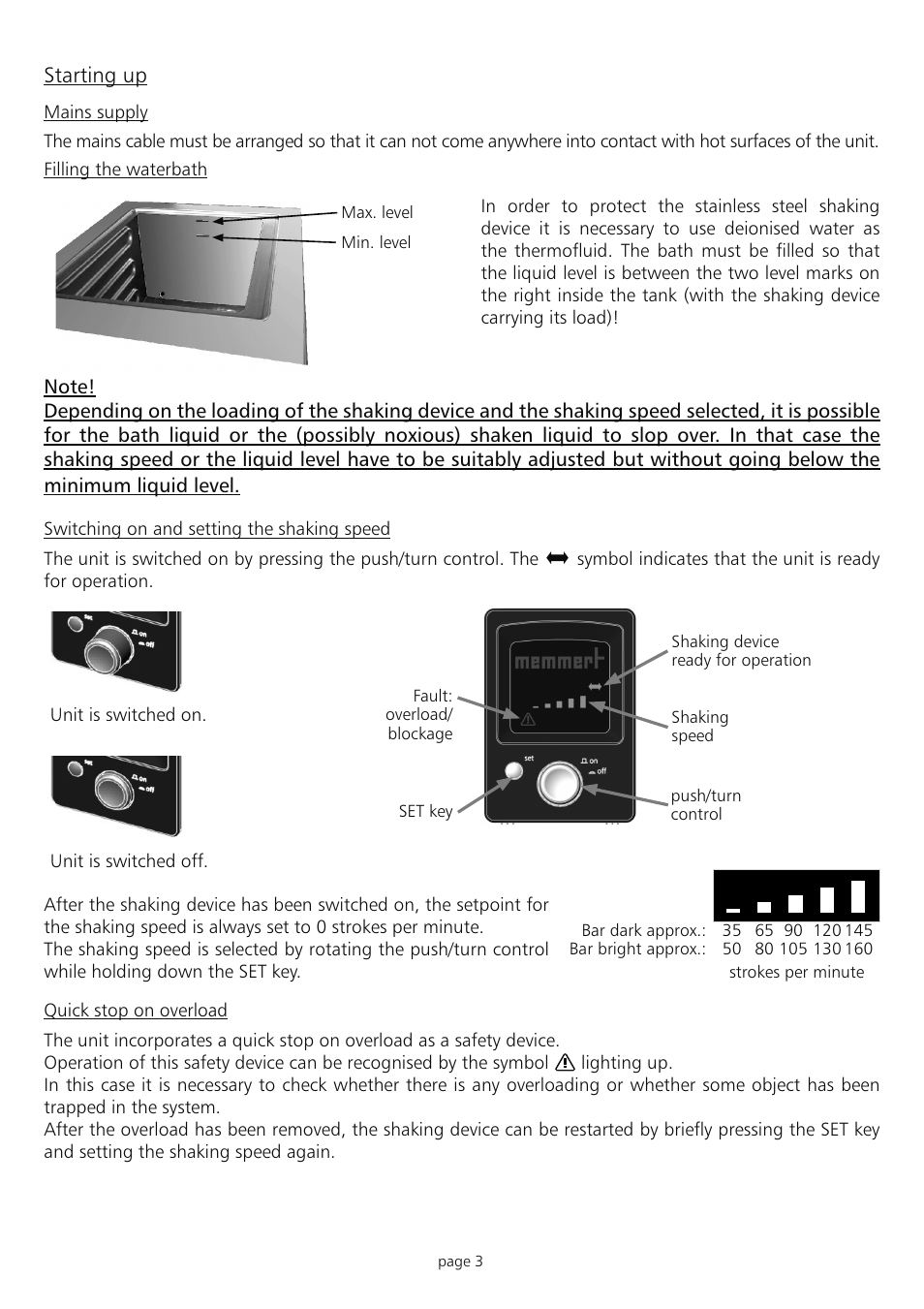 Starting up | Memmert SV 29 / 45 Shaking device (Generation 2003) User Manual | Page 3 / 8