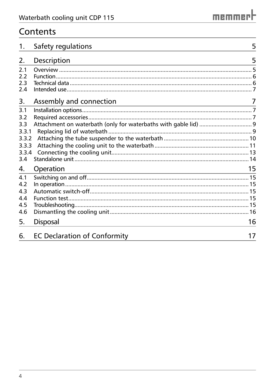 Memmert CDP 115 Peltier cooling unit (Generation 2003) User Manual | Page 4 / 20