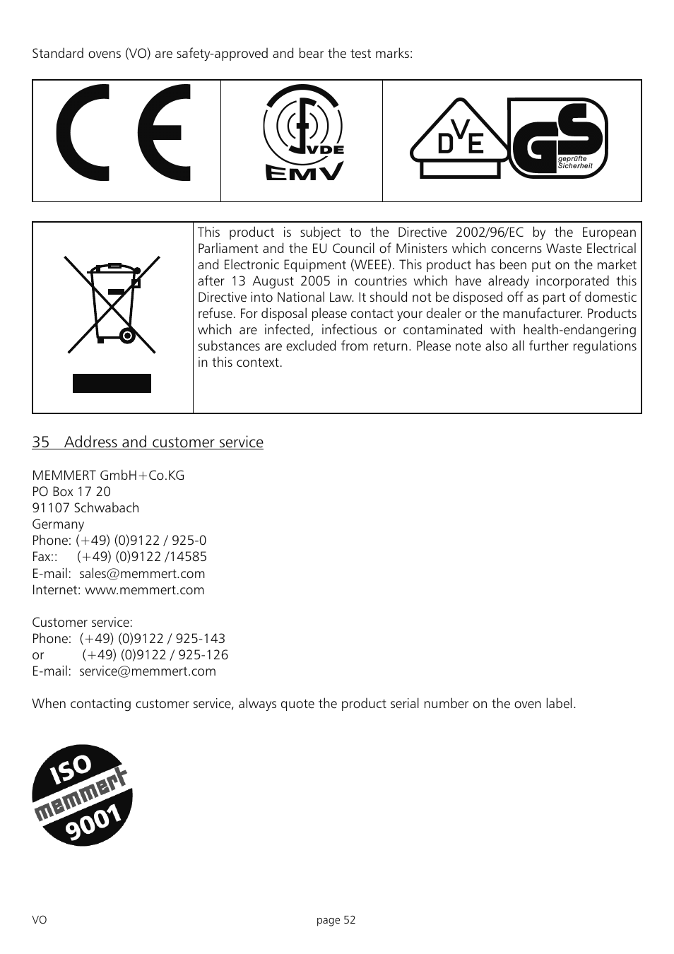 Memmert PM 200/400/500 Pump Module (Generation 2003) User Manual | Page 52 / 56
